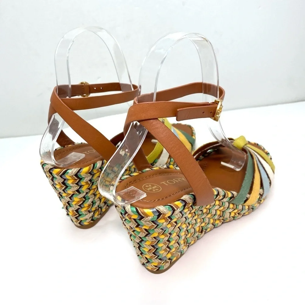 Tory Burch Multicolored Wedge Espadrilles in Yellow Tan